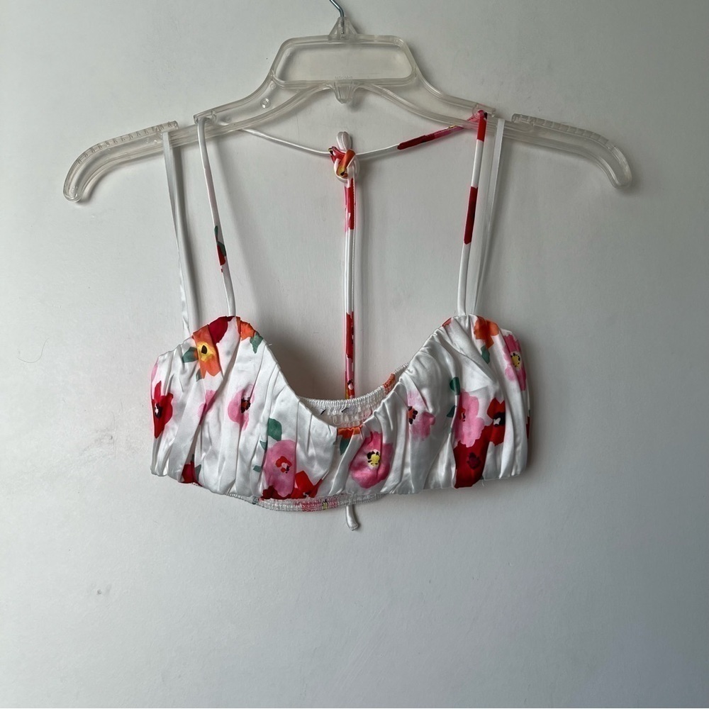 Princess Polly Stephanie White Floral Satin Crop Top + Skirt Set 0